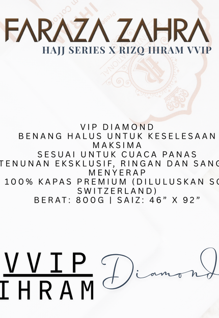 Faraza Zahra X Rizq Ihram | VIP DIAMOND - Ihram Ringan & Sejuk untuk Haji Umrah