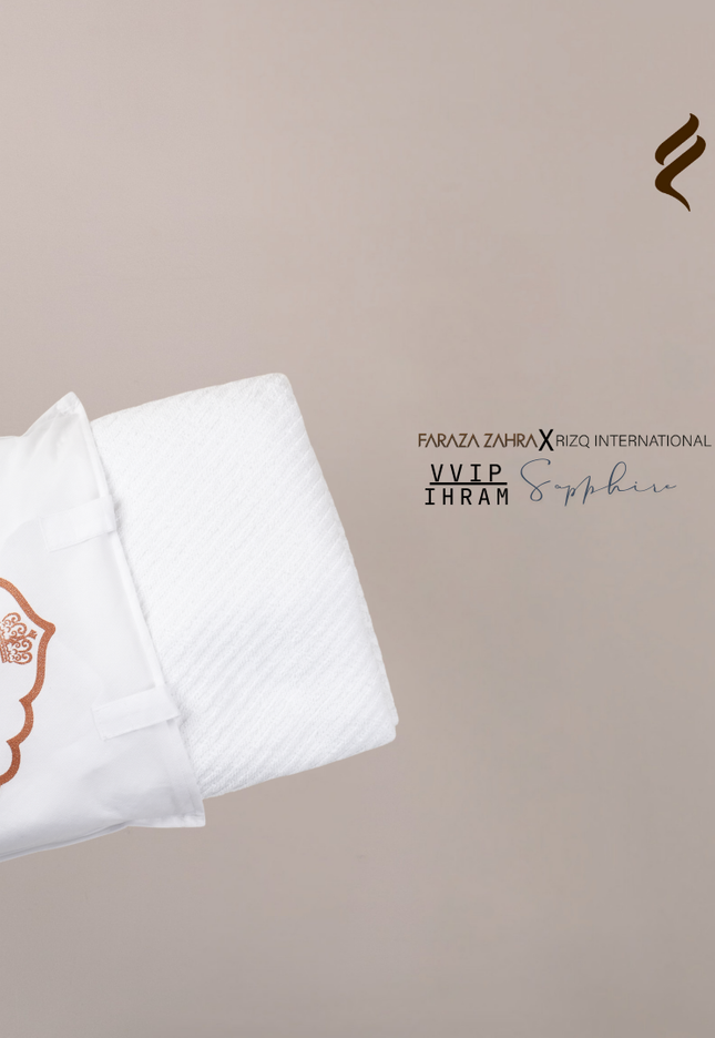 Faraza Zahra X Rizq Ihram | VIP SAPHIRE - Ihram Lembut & Selesa untuk Haji Umrah