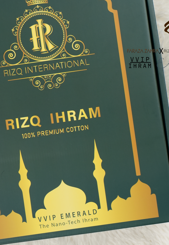 Faraza Zahra X Rizq Ihram | VIP EMERALD - Ihram Premium Anti-Bakteria untuk Haji & Umrah