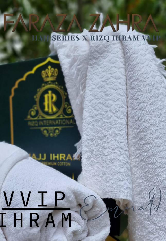 Faraza Zahra X Rizq Ihram | VIP EMERALD - Ihram Premium Anti-Bakteria untuk Haji & Umrah
