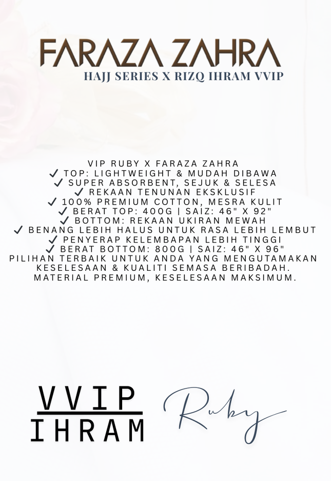 Faraza Zahra X Rizq Ihram | VIP RUBY - TOP & BOTTOM Lightweight & Selesa