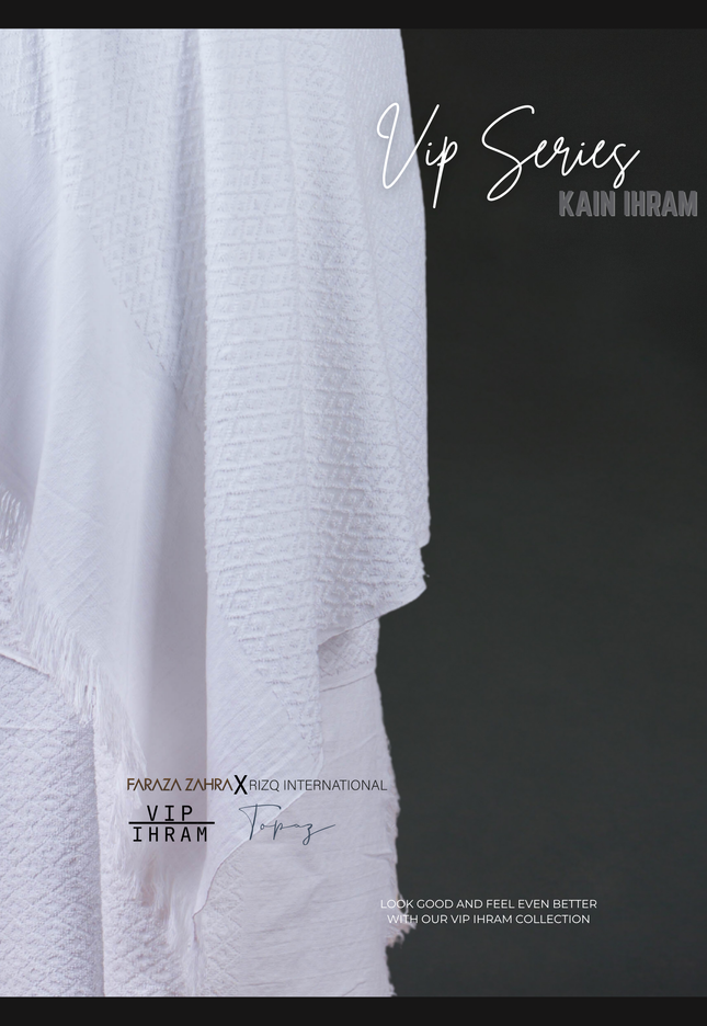 Faraza Zahra X Rizq Ihram | VIP TOPAZ - Lembut, selesa & penyerapan peluh terbaik untuk haji & umrah