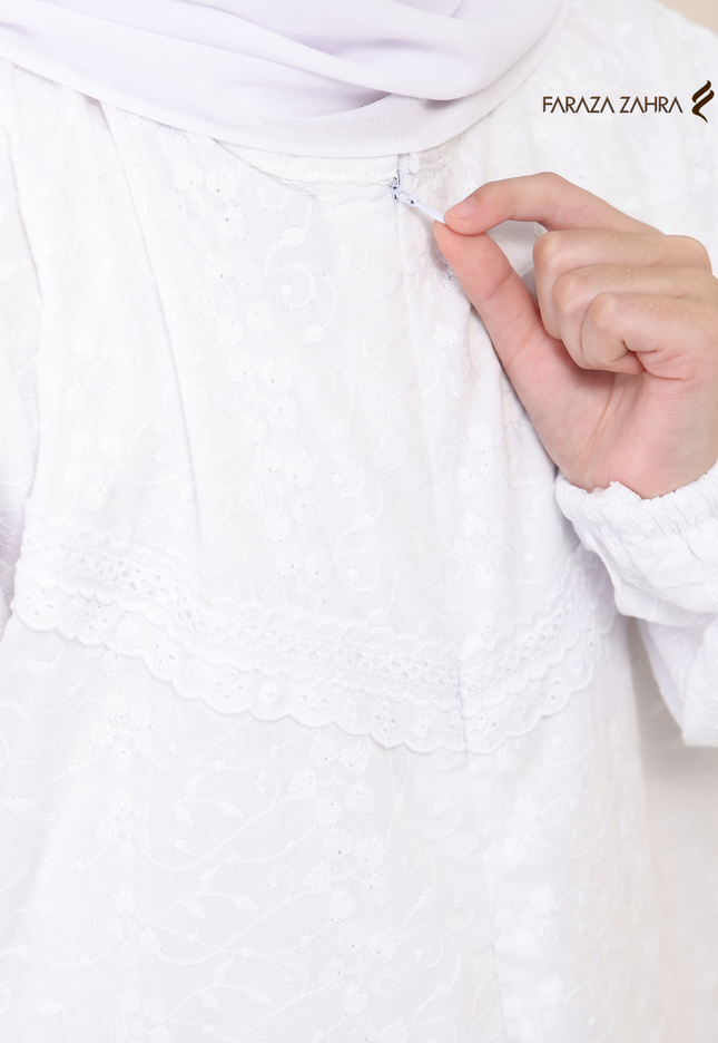 Faraza Zahra Jubah Terus Sulam Penuh| Koleksi Remaja & Kanak-kanak Umrah Haji | Material Japanese Cotton yang lembut dan selesa