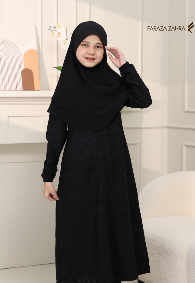 Faraza Zahra Jubah Terus Sulam Penuh| Koleksi Remaja & Kanak-kanak Umrah Haji | Material Japanese Cotton yang lembut dan selesa
