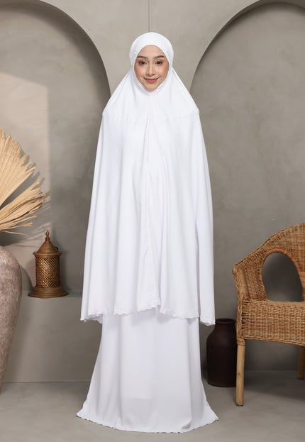 Faraza Zahra Telekung Yasmeen (Soft Silk) in Pure White