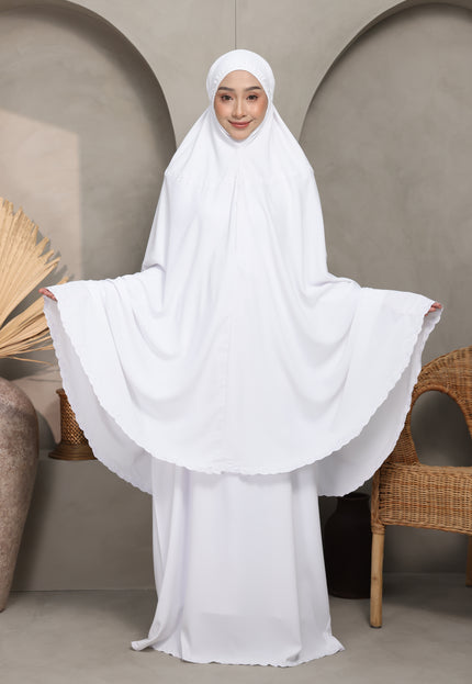 Faraza Zahra Telekung Yasmeen (Soft Silk) in Pure White