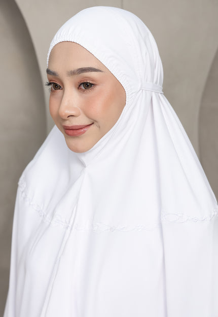 Faraza Zahra Telekung Yasmeen (Soft Silk) in Pure White