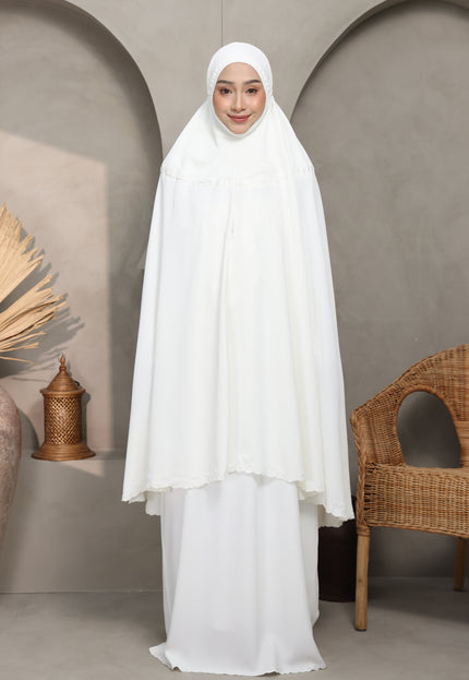 Faraza Zahra Telekung Yasmeen (Soft Silk) in Off White