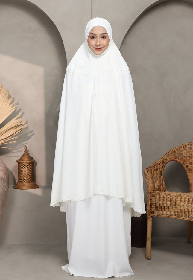 Faraza Zahra Telekung Yasmeen (Soft Silk) in Off White