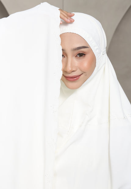 Faraza Zahra Telekung Yasmeen (Soft Silk) in Off White