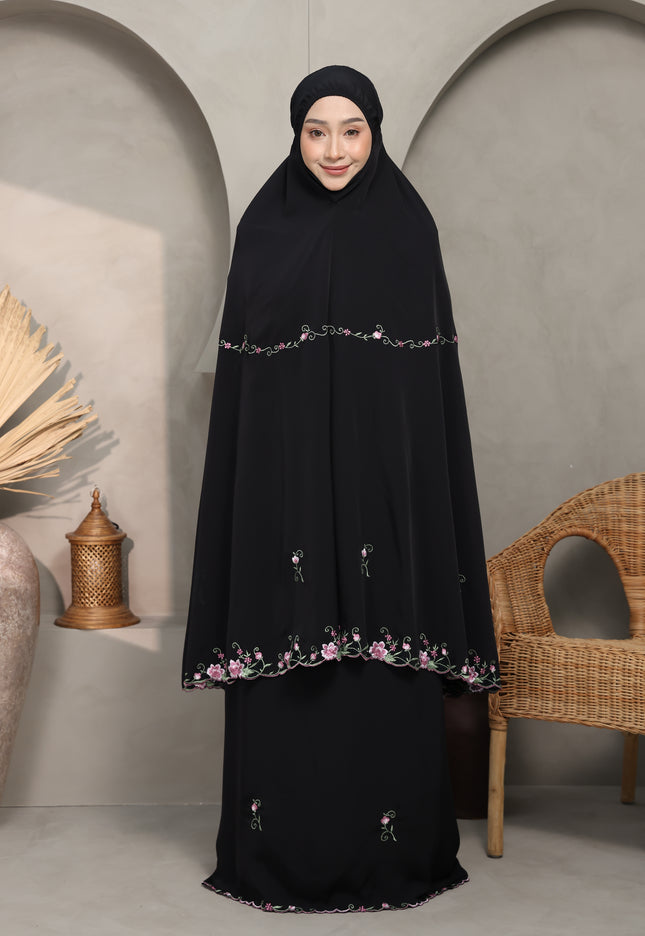 Faraza Zahra Telekung Rosella in Black (Hitam) Sulam Tebuk