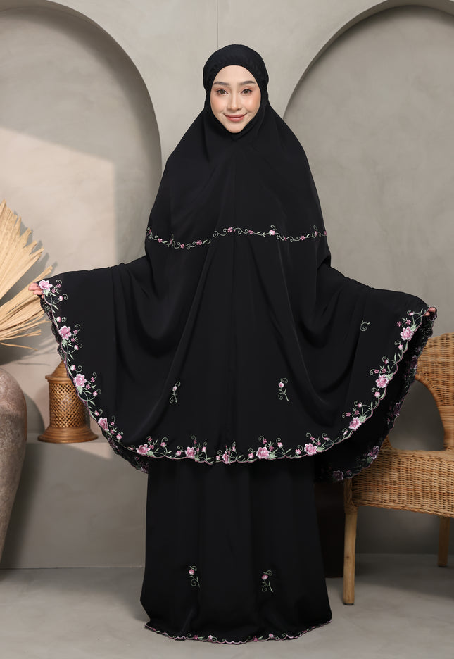 Faraza Zahra Telekung Rosella in Black (Hitam) Sulam Tebuk