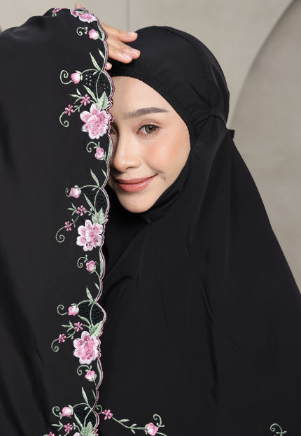 Faraza Zahra Telekung Rosella in Black (Hitam) Sulam Tebuk