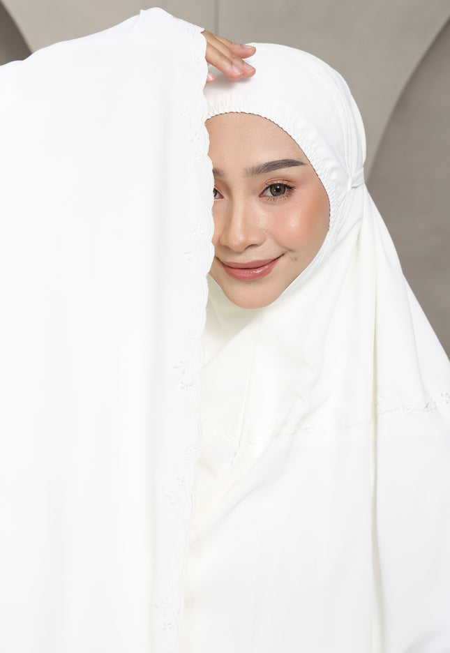 Faraza Zahra Telekung Yasmeen (Soft Silk) in Off White