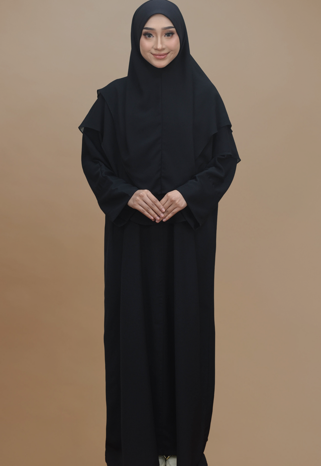 Faraza Zahra Jubah Abaya Umrah - Abaya Safieyah in Black(Hitam)