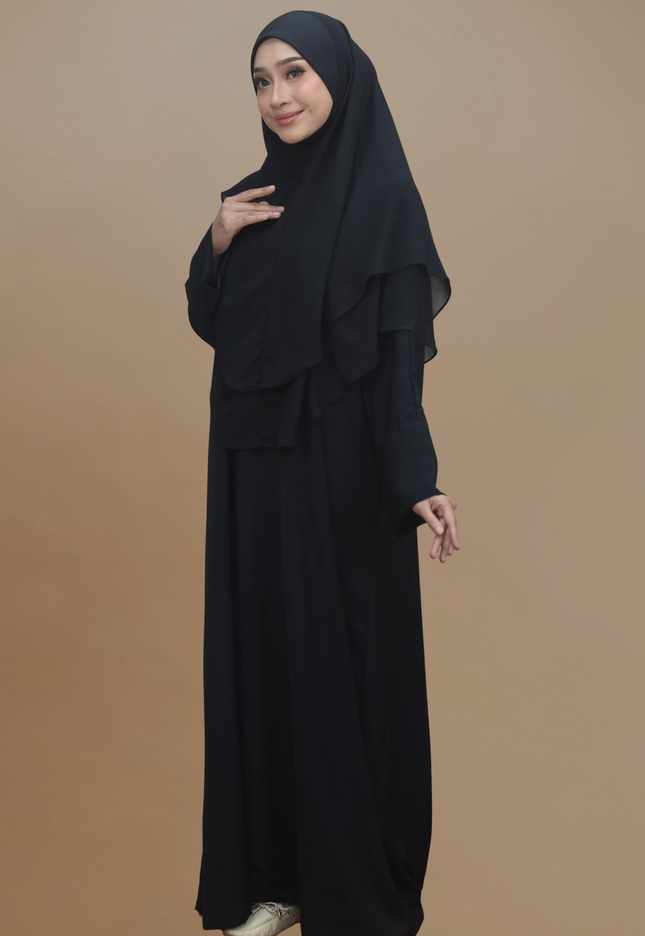 Faraza Zahra Jubah Abaya Umrah - Abaya Safieyah in Black(Hitam)