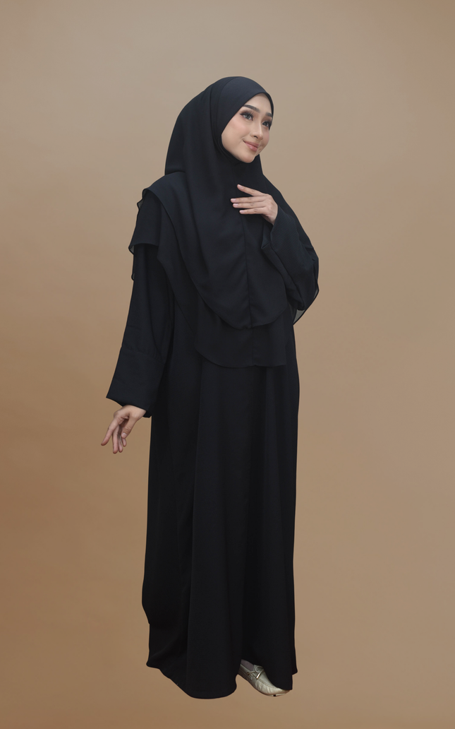 Faraza Zahra Jubah Abaya Umrah - Abaya Safieyah in Black(Hitam)