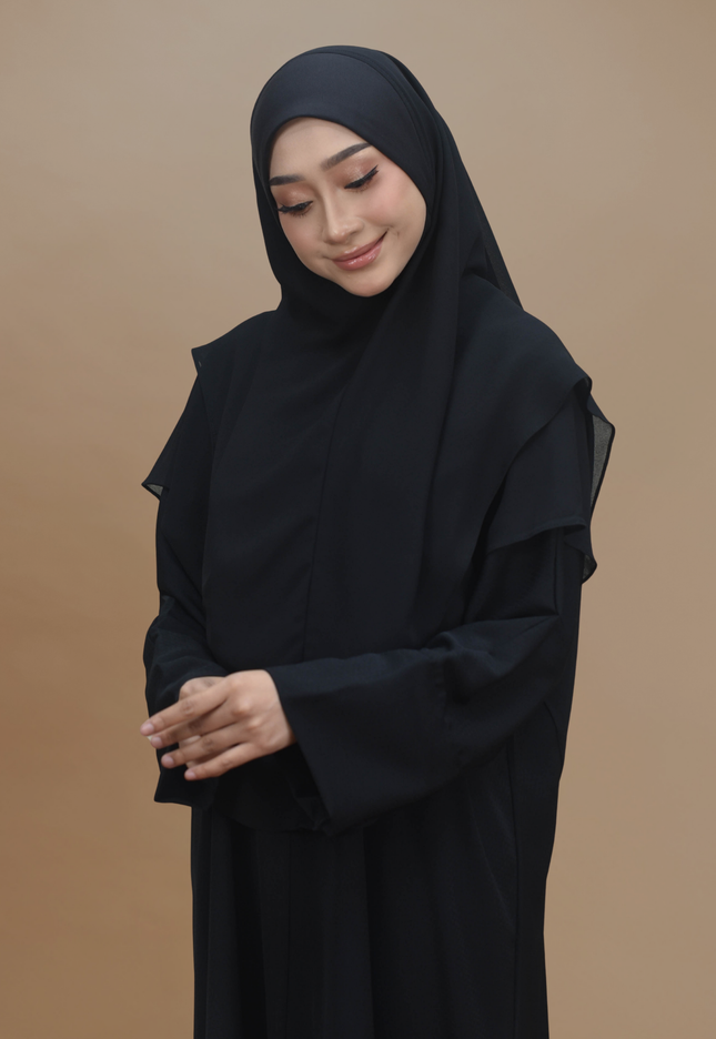 Faraza Zahra Jubah Abaya Umrah - Abaya Safieyah in Black(Hitam)