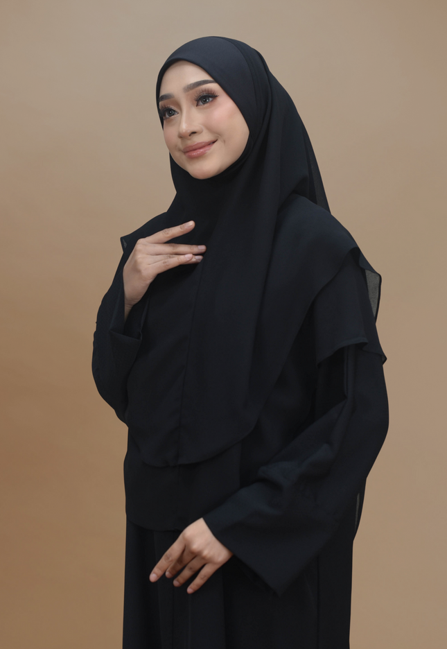 Faraza Zahra Jubah Abaya Umrah - Abaya Safieyah in Black(Hitam)