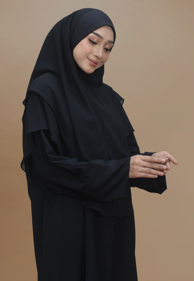 Faraza Zahra Jubah Abaya Umrah - Abaya Safieyah in Black(Hitam)