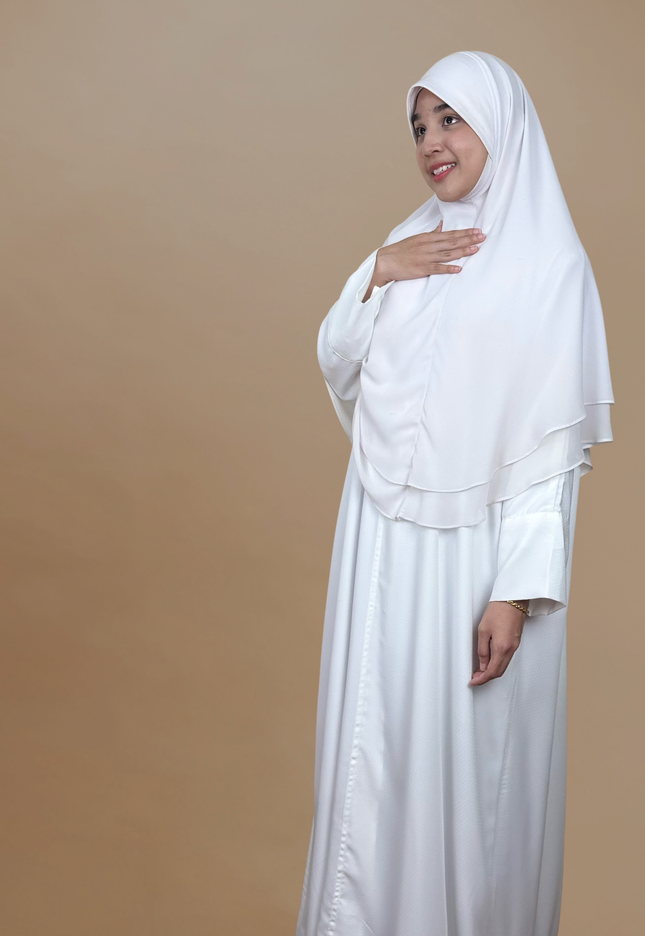 Faraza Zahra Jubah Abaya Umrah - Abaya Safieyah in White(Putih)