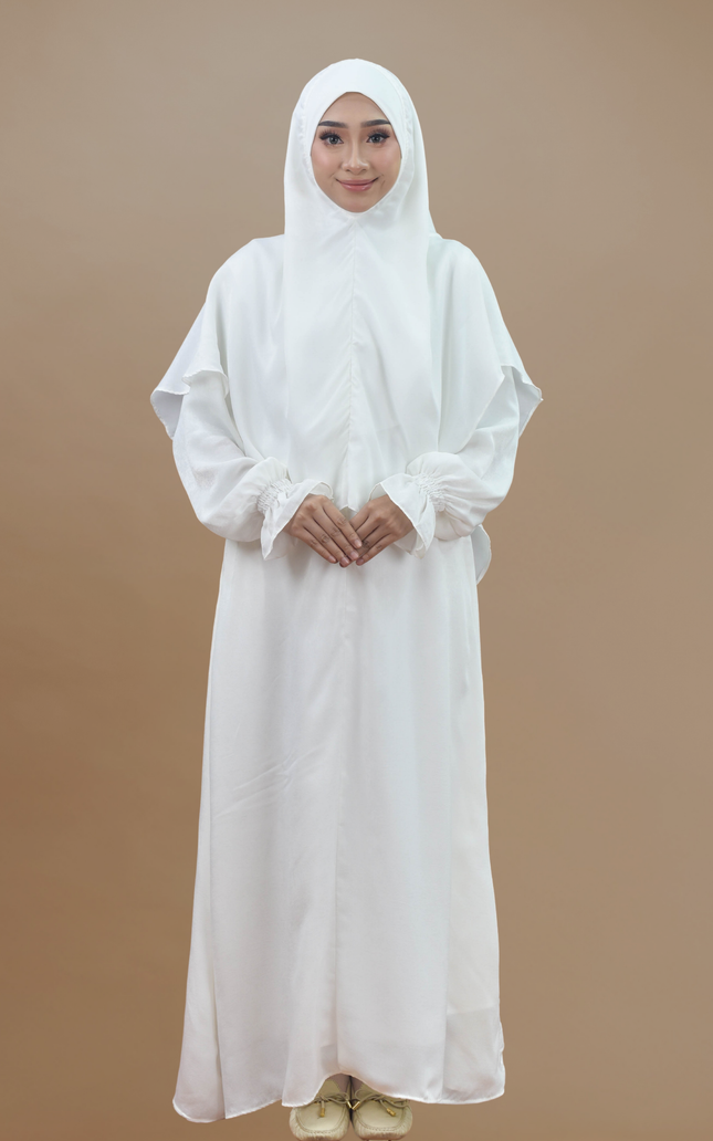 Faraza Zahra Jubah Umrah Muslimah - Set Serra in White