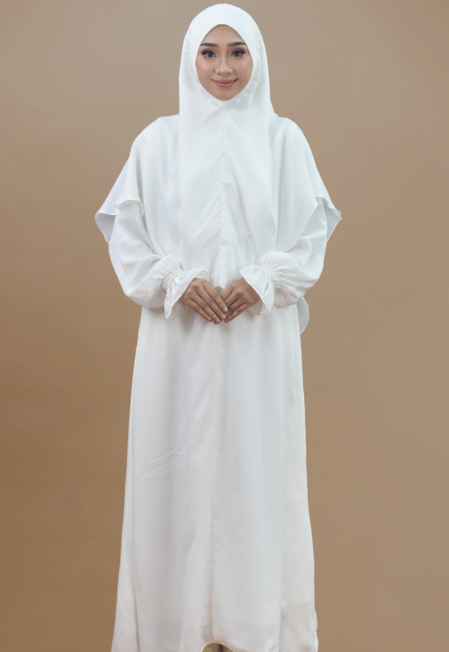 Faraza Zahra Jubah Umrah Muslimah - Set Serra in White