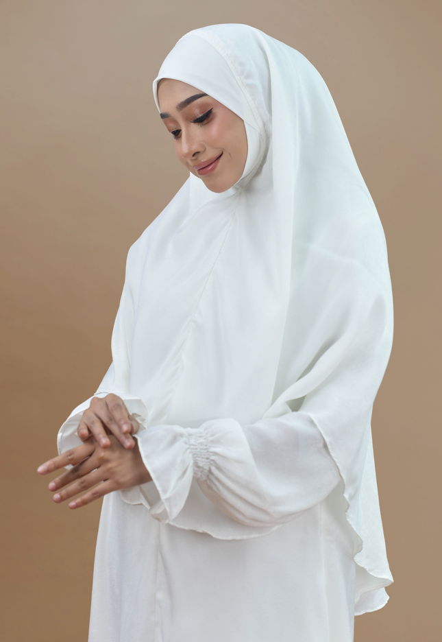Faraza Zahra Jubah Umrah Muslimah - Set Serra in White