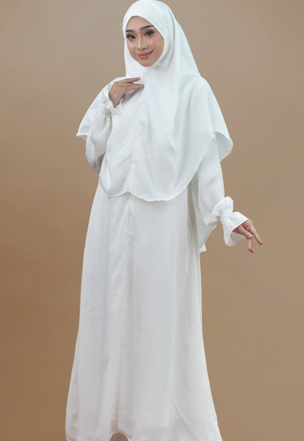 Faraza Zahra Jubah Umrah Muslimah - Set Serra in White