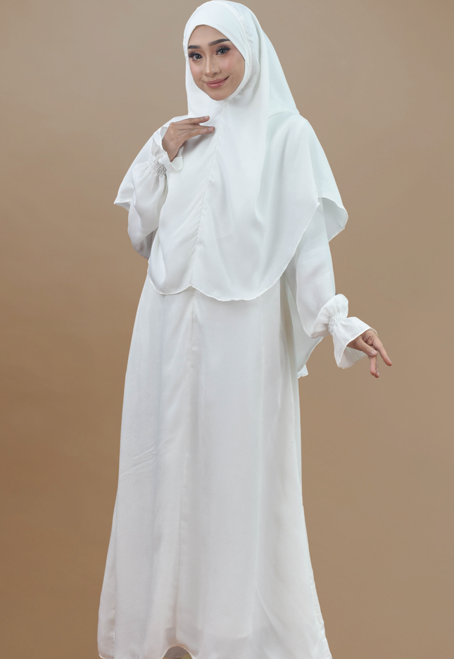 Faraza Zahra Jubah Umrah Muslimah - Set Serra in White