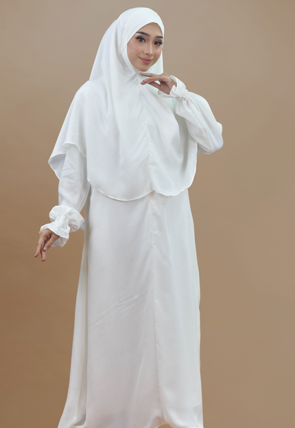 Faraza Zahra Jubah Umrah Muslimah - Set Serra in White