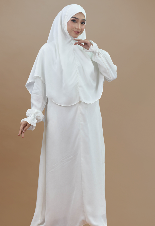 Faraza Zahra Jubah Umrah Muslimah - Set Serra in White