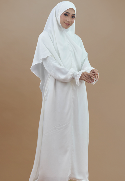 Faraza Zahra Jubah Umrah Muslimah - Set Serra in White