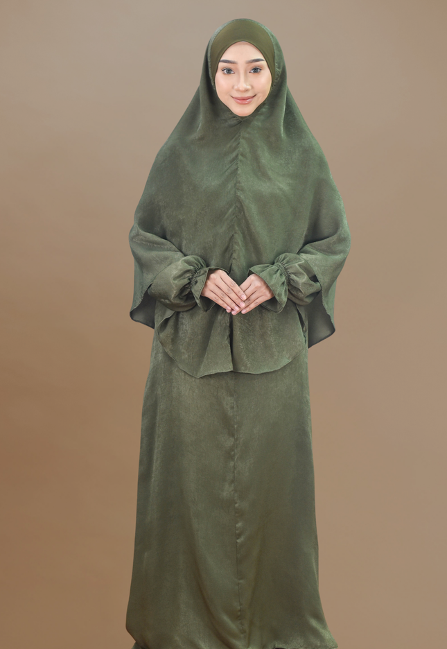 Faraza Zahra Jubah Umrah Muslimah - Set Serra in Emerald Green
