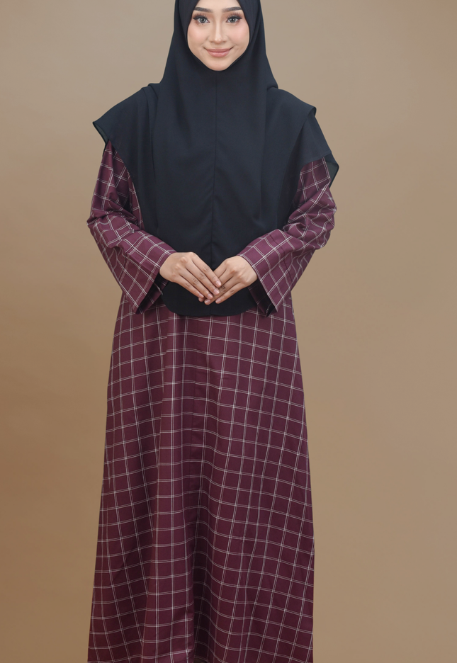 Faraza Zahra Jubah Bahaman Wanita in Burgundy