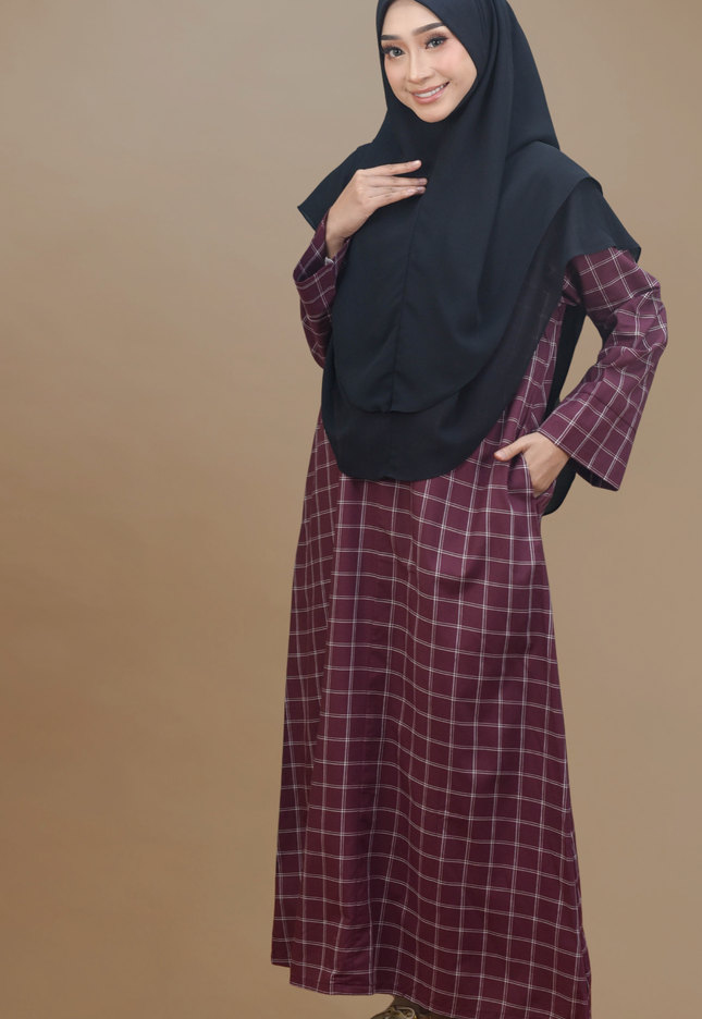 Faraza Zahra Jubah Bahaman Wanita in Burgundy