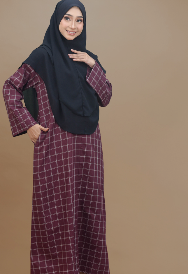 Faraza Zahra Jubah Bahaman Wanita in Burgundy