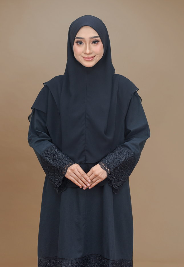 Faraza zahra Jubah Seluar Umrah - Cotton Renda Tebal