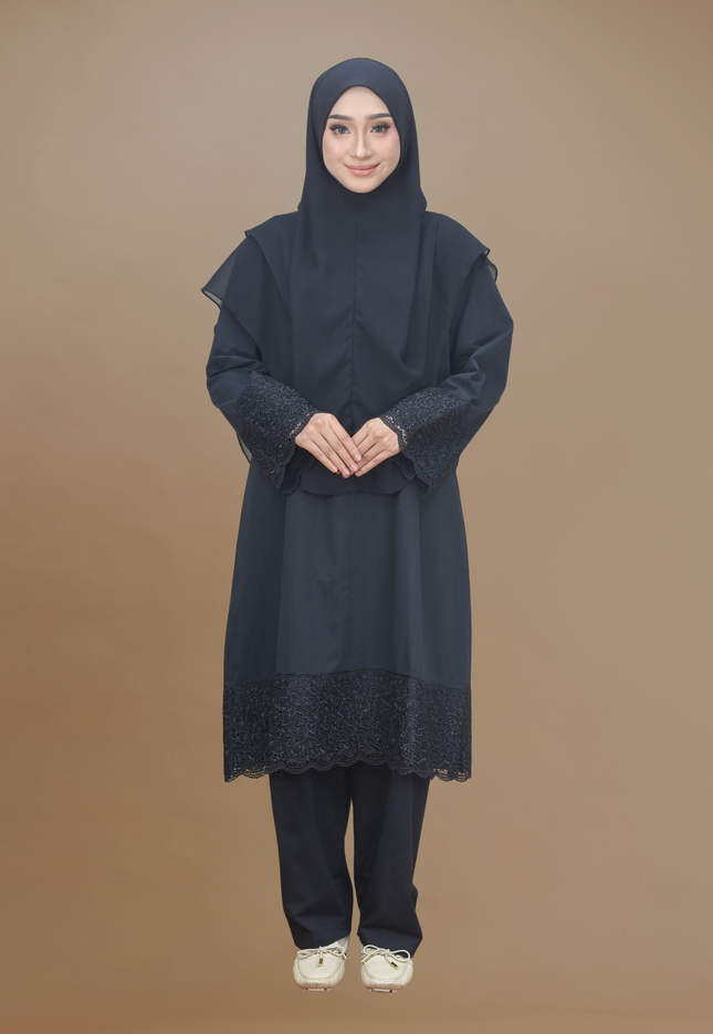 Faraza zahra Jubah Seluar Umrah - Cotton Renda Tebal