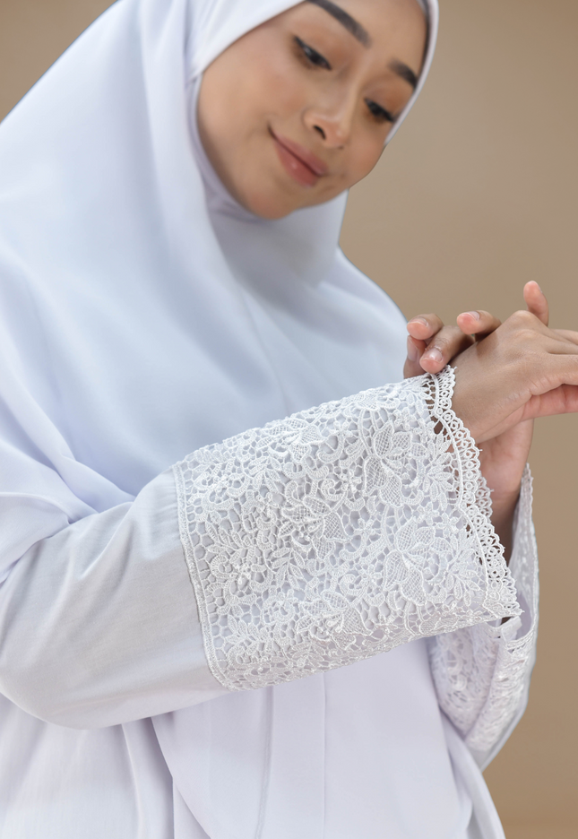 Faraza zahra Jubah Seluar Umrah - Cotton Renda Tebal