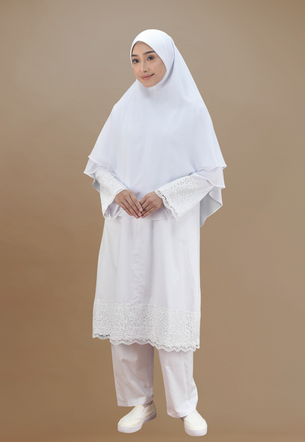 Faraza zahra Jubah Seluar Umrah - Cotton Renda Tebal