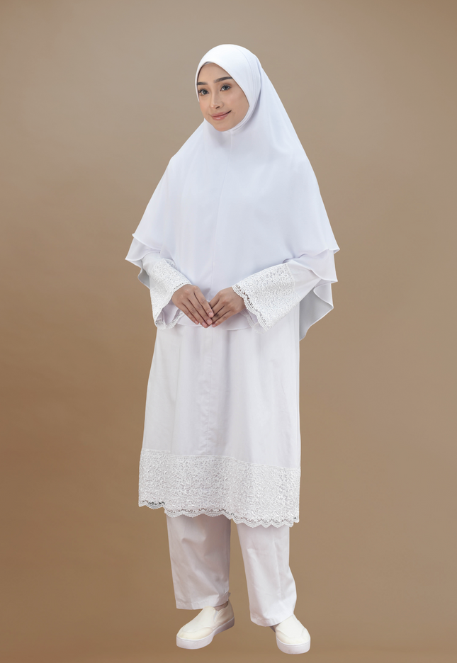 Faraza zahra Jubah Seluar Umrah - Cotton Renda Tebal