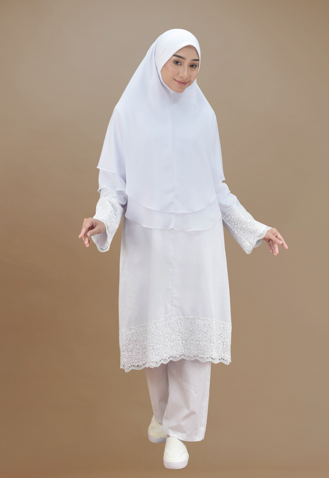 Faraza zahra Jubah Seluar Umrah - Cotton Renda Tebal