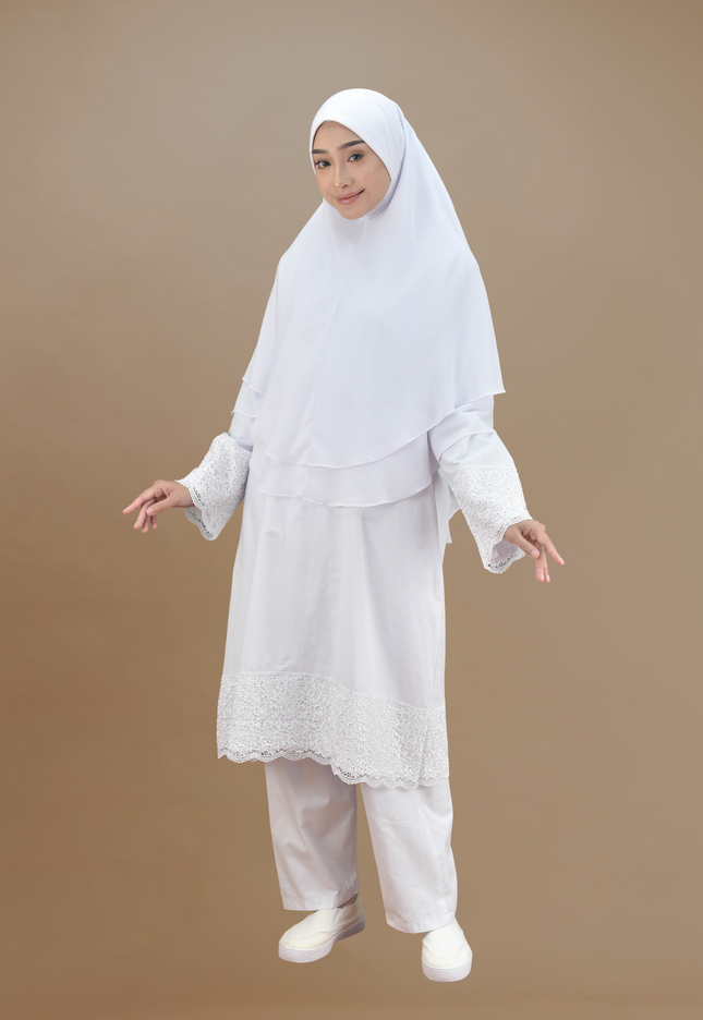 Faraza zahra Jubah Seluar Umrah - Cotton Renda Tebal