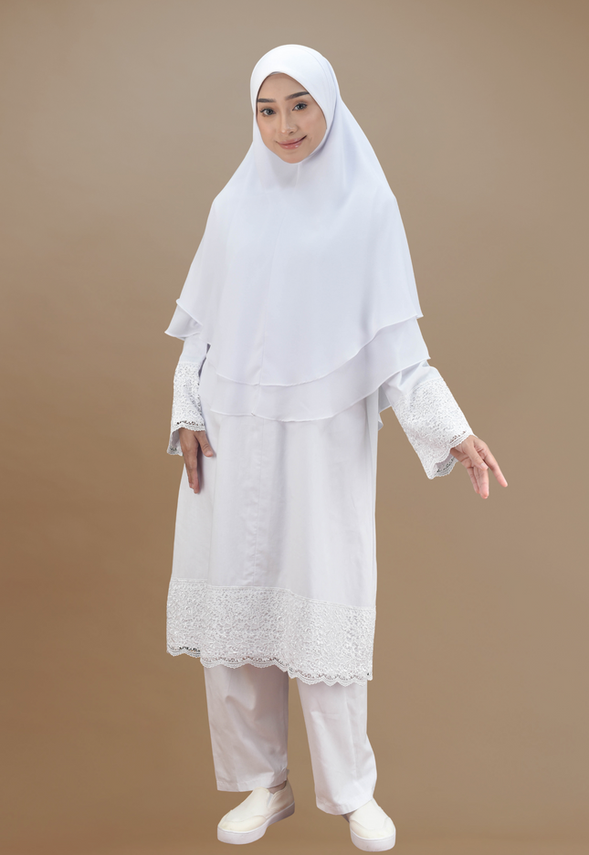 Faraza zahra Jubah Seluar Umrah - Cotton Renda Tebal