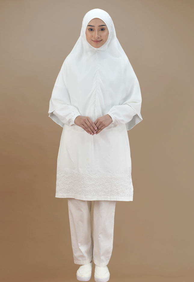 Faraza Zahra Jubah Seluar Umrah Haji -  Sulam Bunga