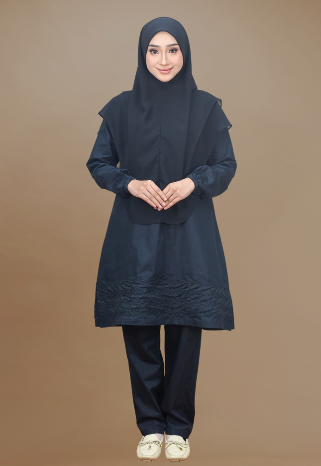 Faraza Zahra Jubah Seluar Umrah Haji -  Sulam Bunga