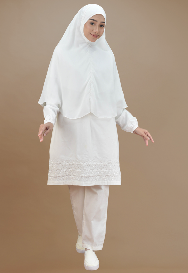 Faraza Zahra Jubah Seluar Umrah Haji -  Sulam Bunga