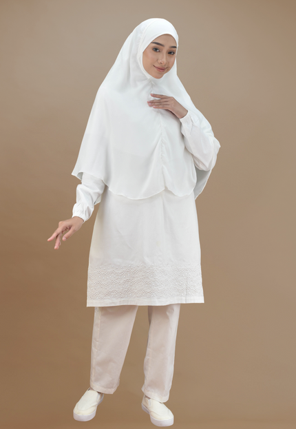 Faraza Zahra Jubah Seluar Umrah Haji -  Sulam Bunga