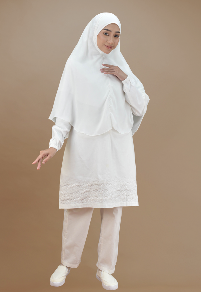 Faraza Zahra Jubah Seluar Umrah Haji -  Sulam Bunga